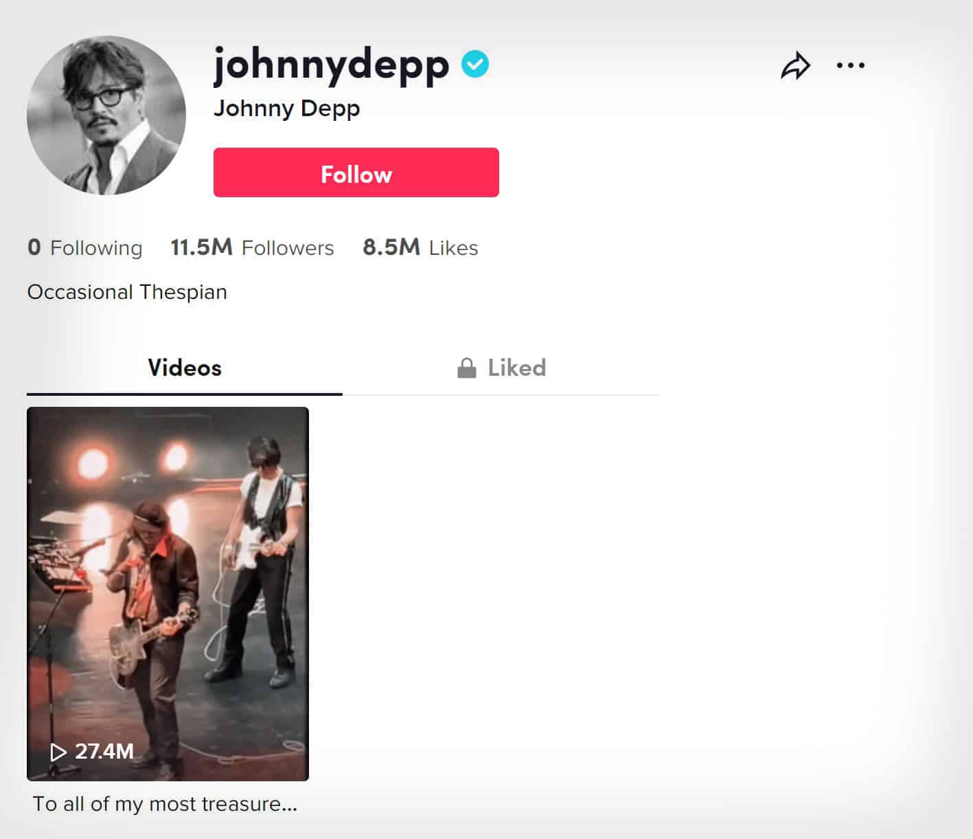 Johnny Depp tiktok profile