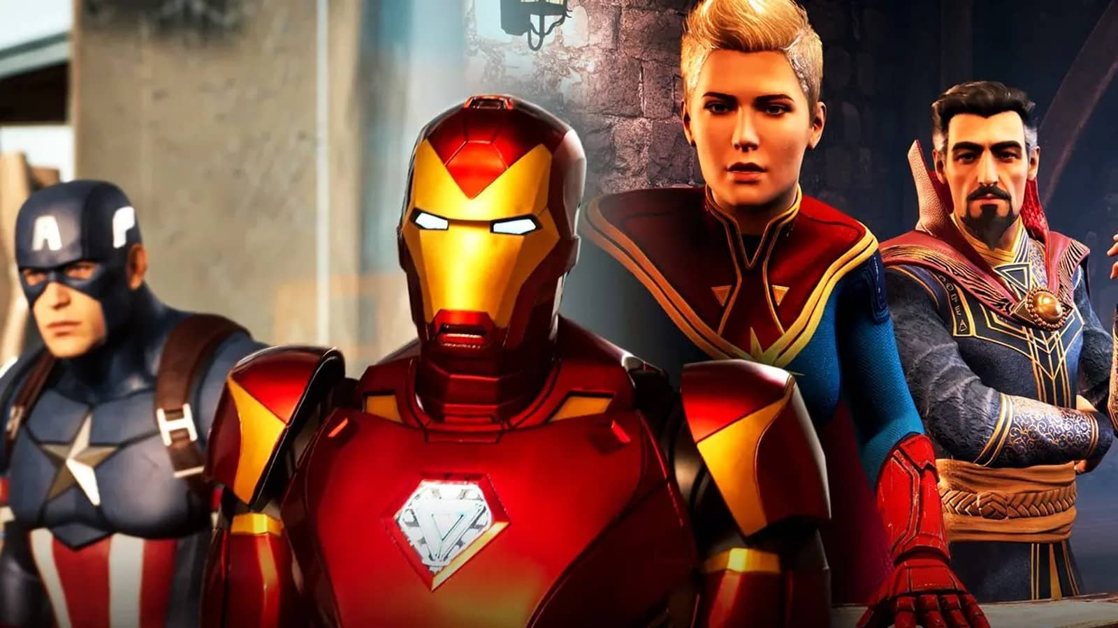 An image of Captain American, Iron Man, Captain Marvel and Doctor Strange from Marvel's Midnight Suns