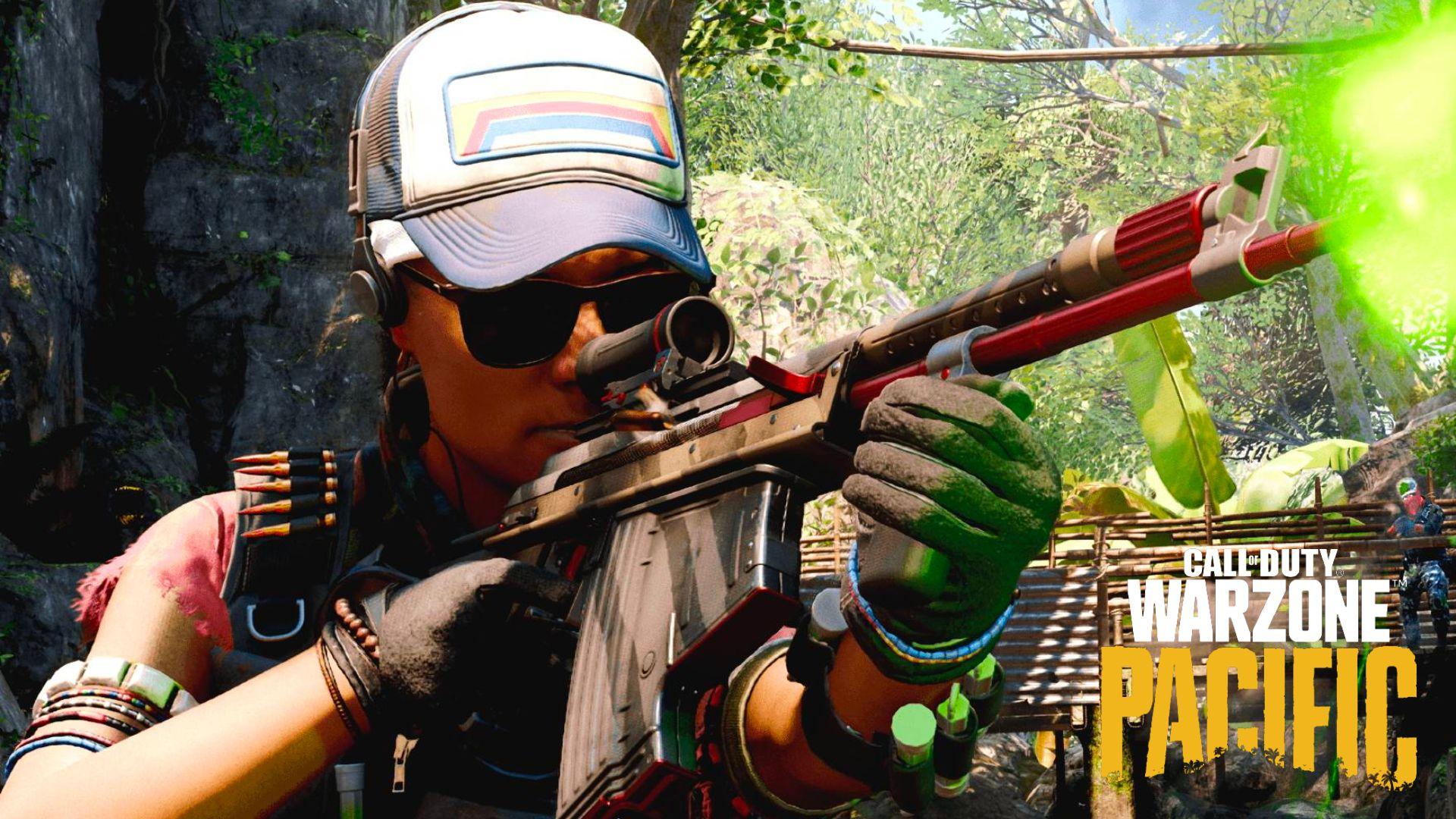 Black Ops Cold War character shooting UGR on Jungle map