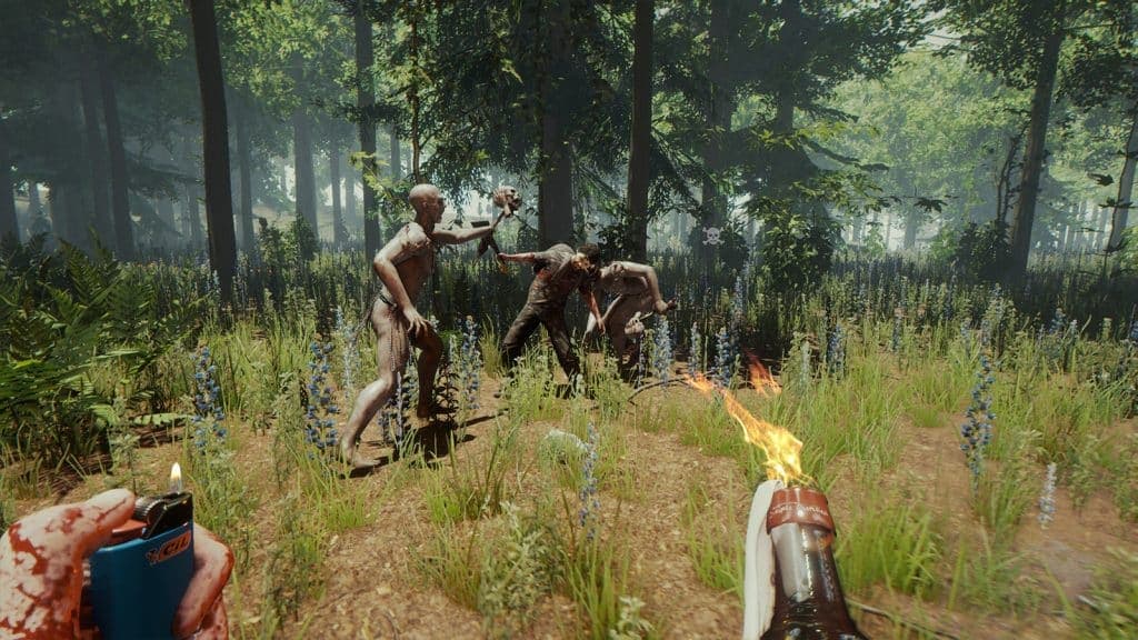 an in-game screenshot of The Forest and its hostile creatures