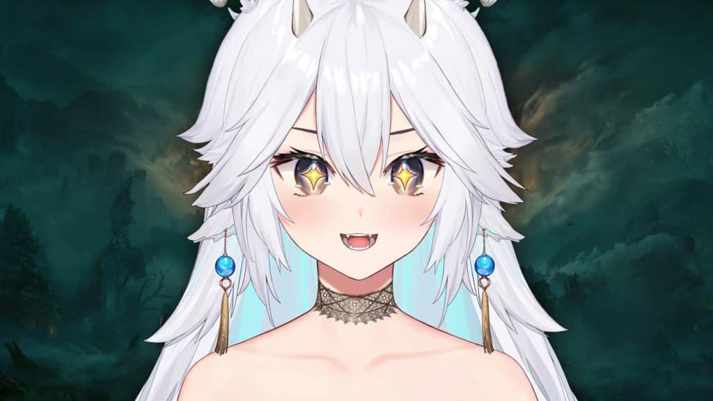 Veibae smiling with elden ring background