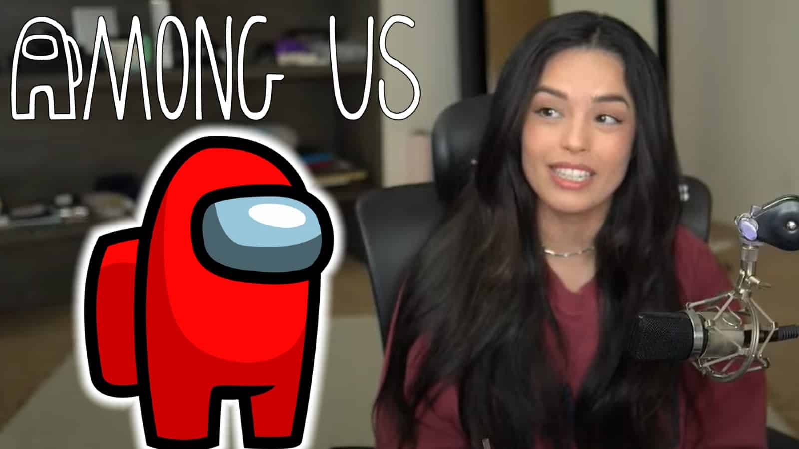 Valkyrae streaming on YouTube with Among Us title and astronaut.