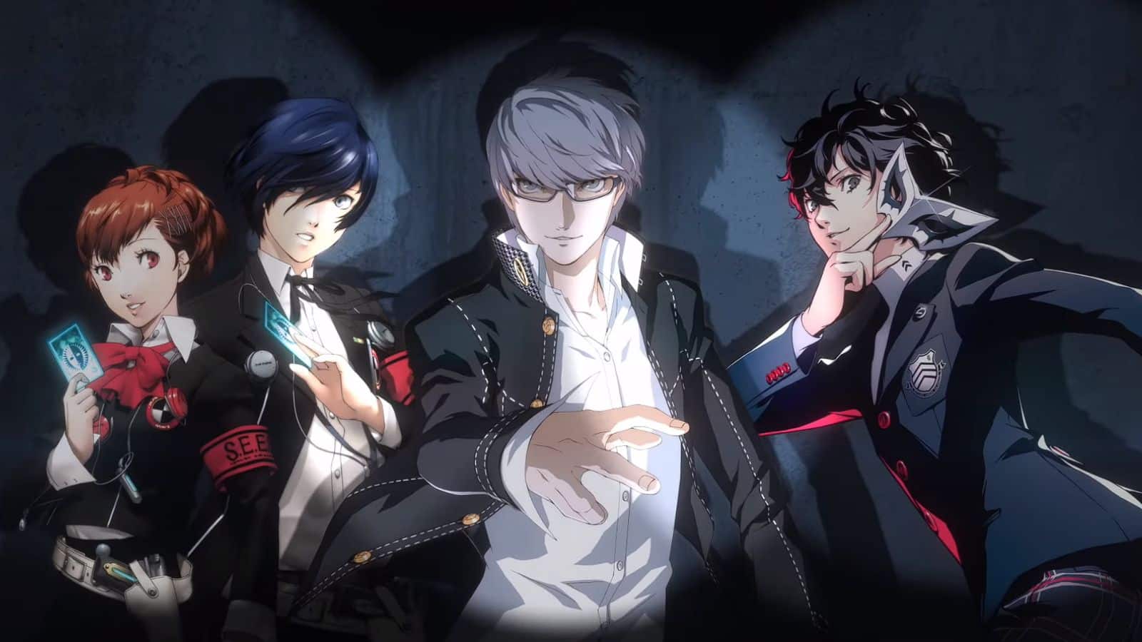 An image of Persona 5, 4 and 3 protagonists featured in the Xbox and Nintendo Switch releases.