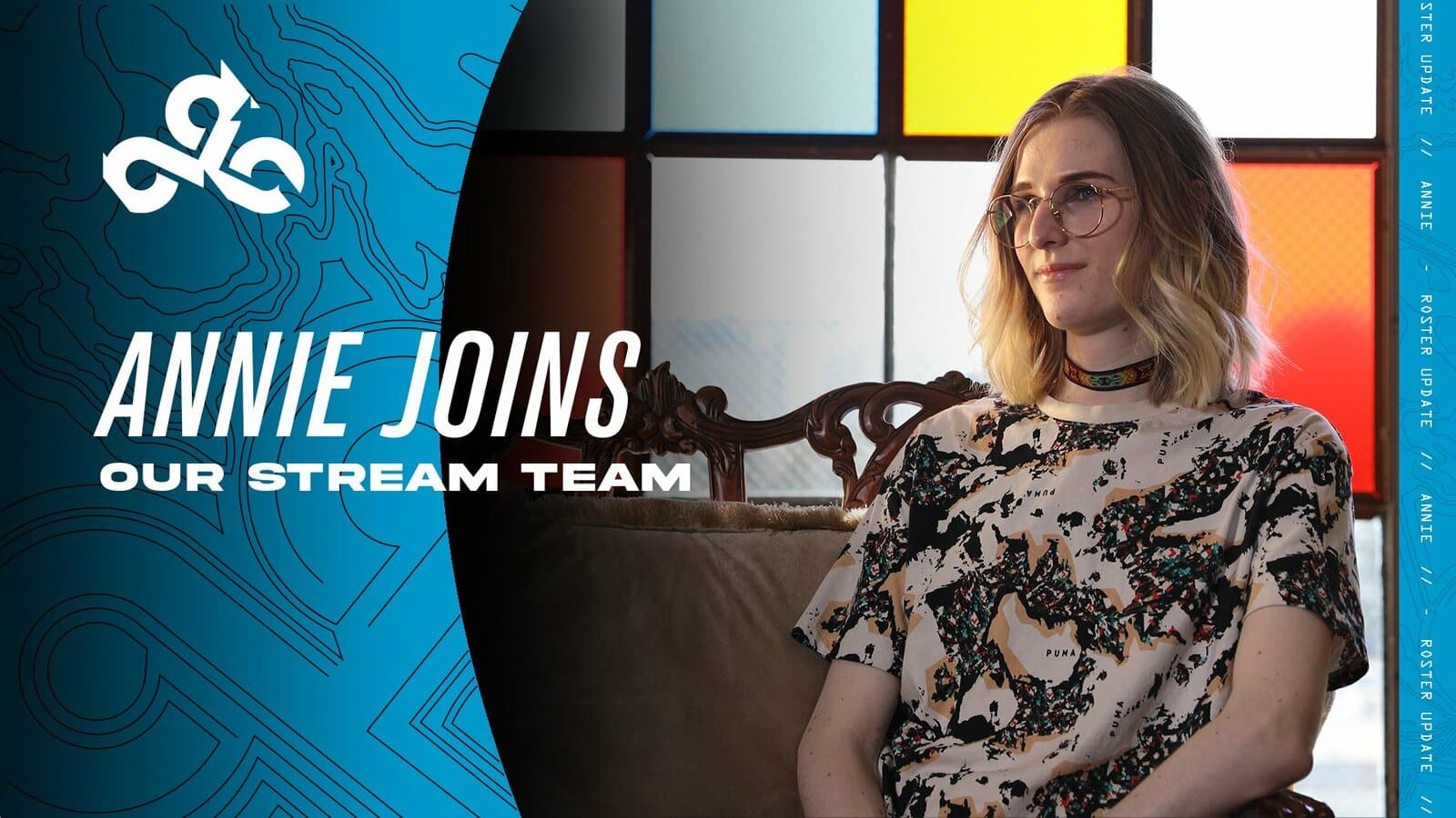 Annie in a graphic with cloud9's logo and colors