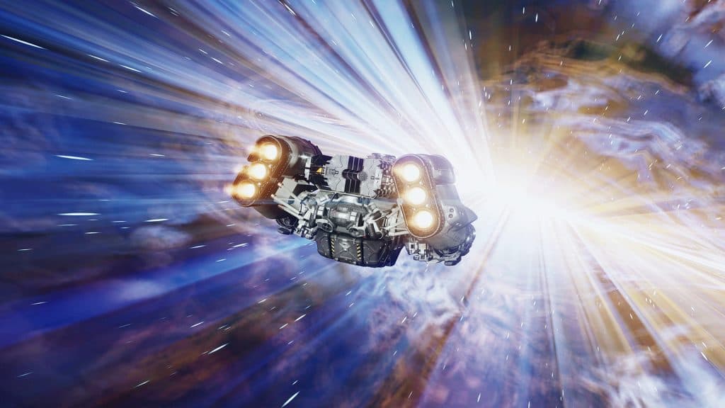 Starfield screenshot showing a ship traveling through space