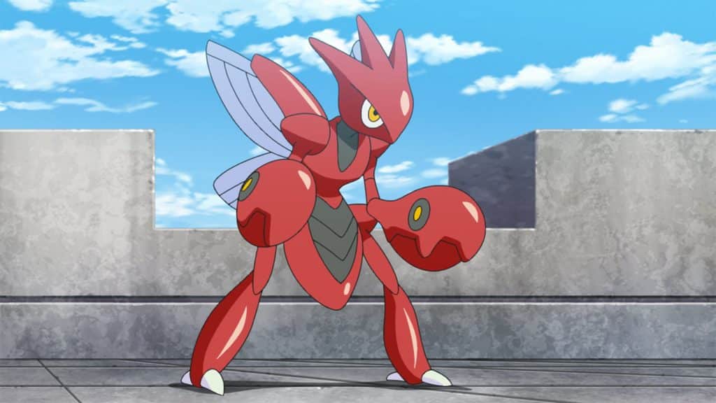 Steel-type Scizor appearing in the Pokemon anime