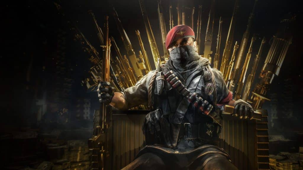 Warzone Operator sitting in gold chair