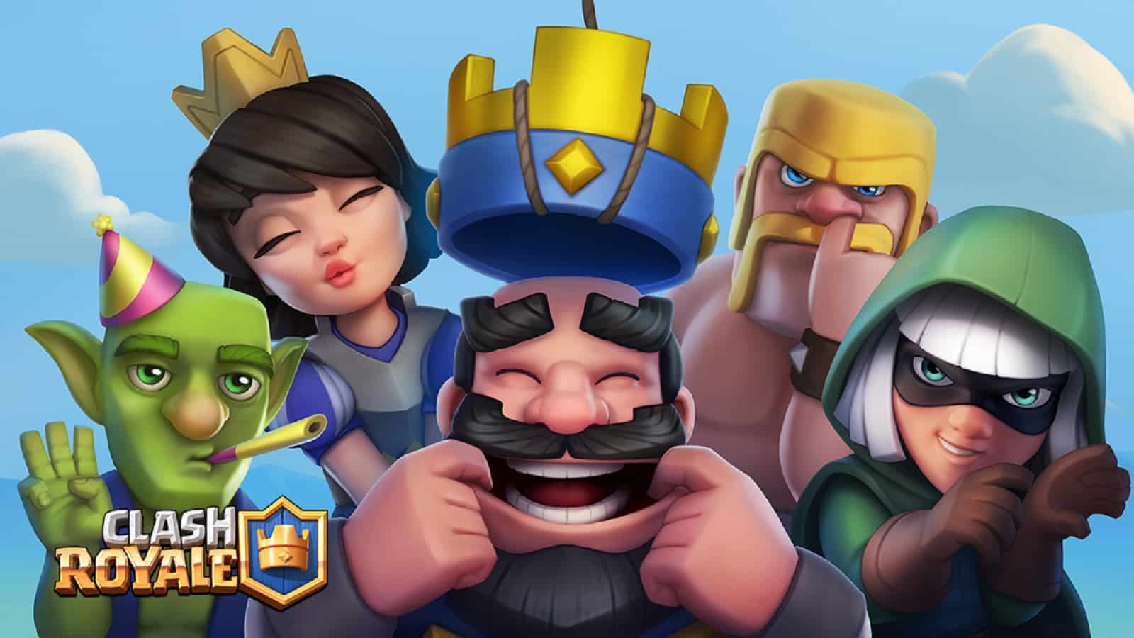 artwork for clash royale featuring several in-game characters.