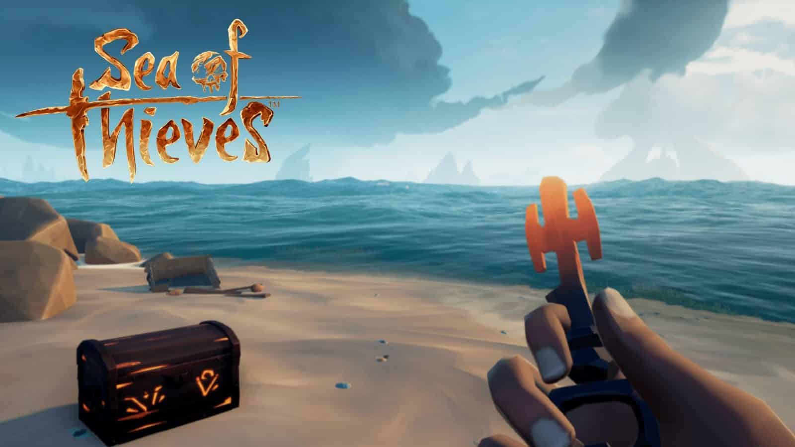 player holding up ashen key in sea of thieves