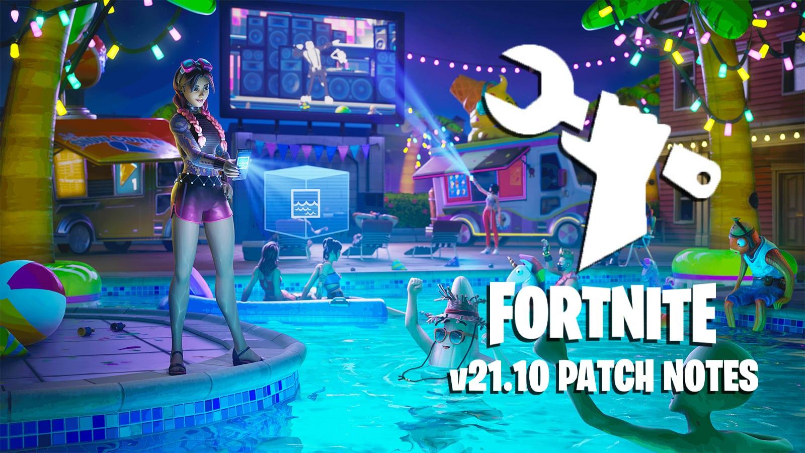 A poster for Fortnite update 21.10 patch notes
