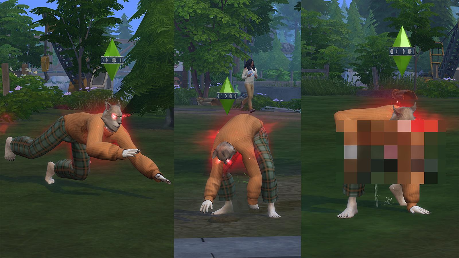 An image of a werewolf in The Sims 4 Game Pack digging, running, and marking territory