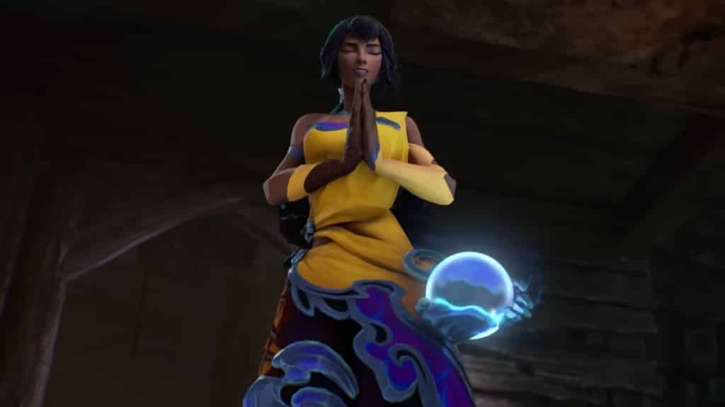Nilah praying in League of Legends cinematic
