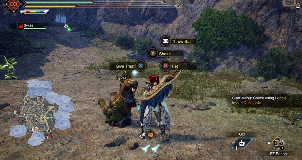 Hunter playing fetch with a Palamute in Monster Hunter Rise: Sunbreak