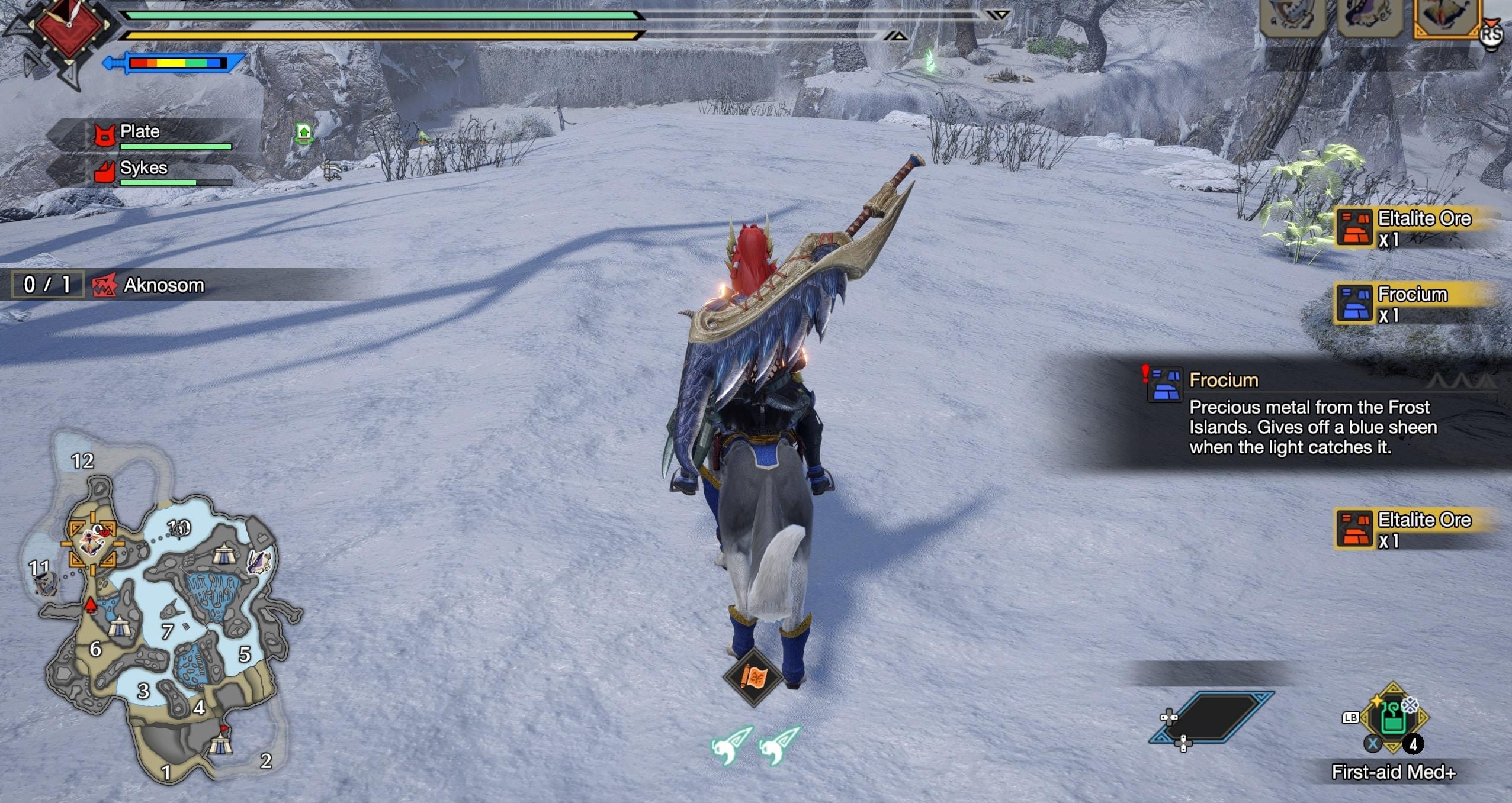 in-game screenshot of Monster Hunter Rise: Sunbreak showing Frocium ore locations.