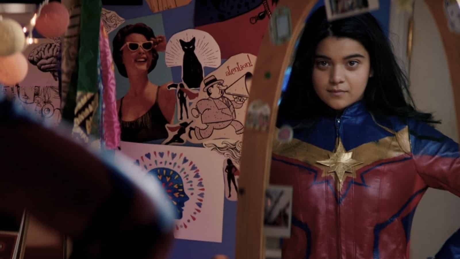 kamala stands in a captain marvel costume in ms marvel