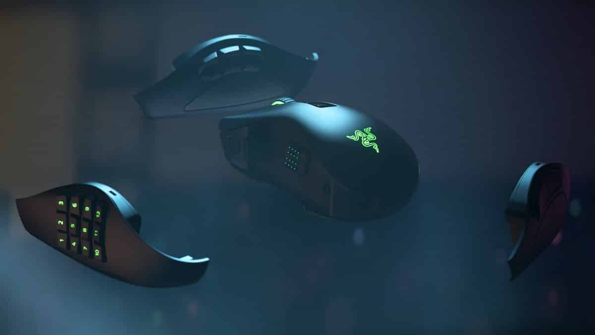 An image of the Razer Naga Pro and three attachments