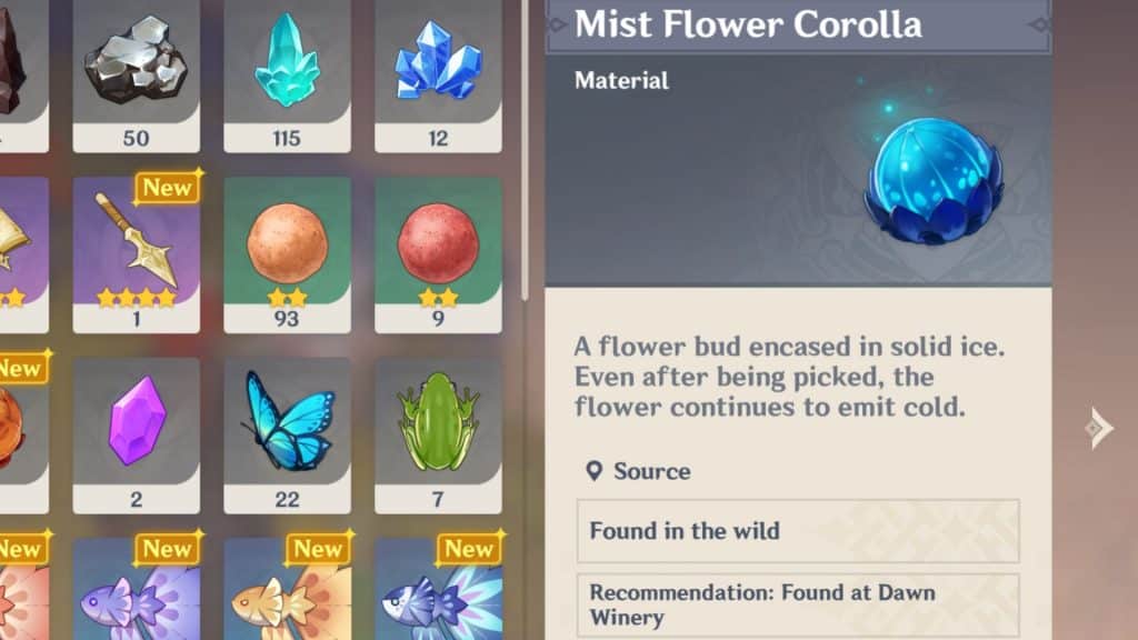 Genshin Impact Mist Flower Corolla item description