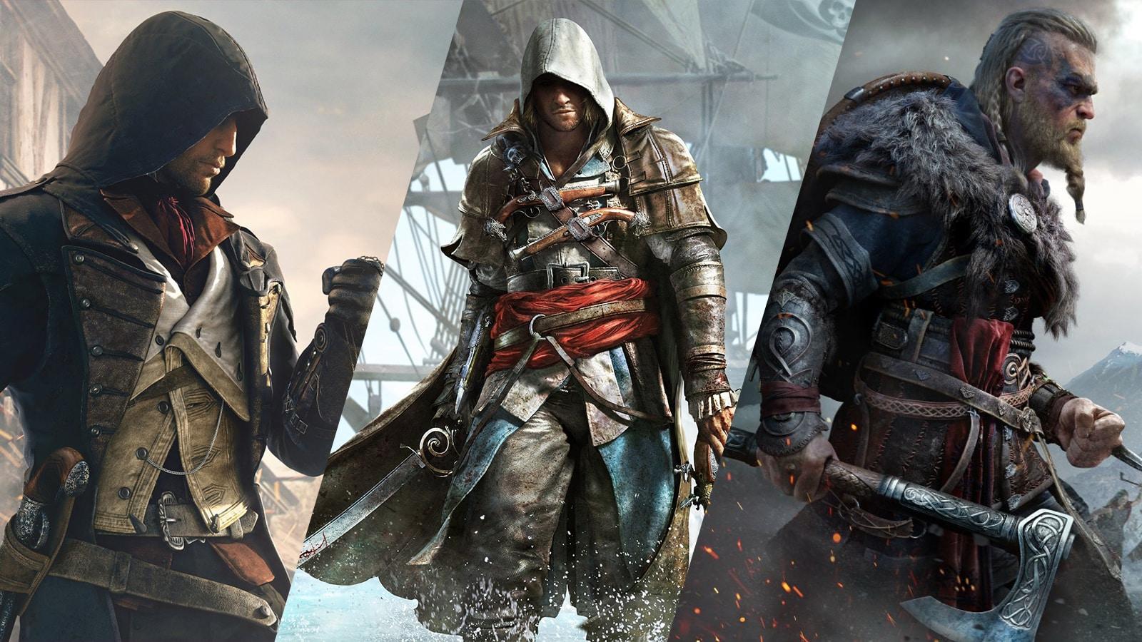 some characters from different Assassin's Creed games