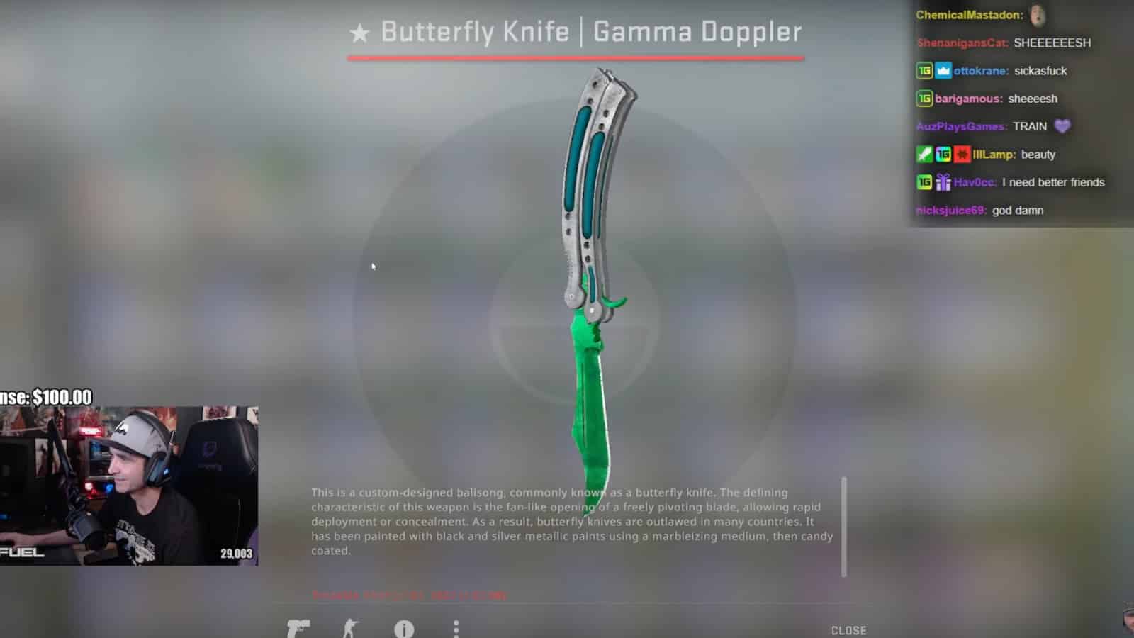 Summit1g emerald butterfly knife