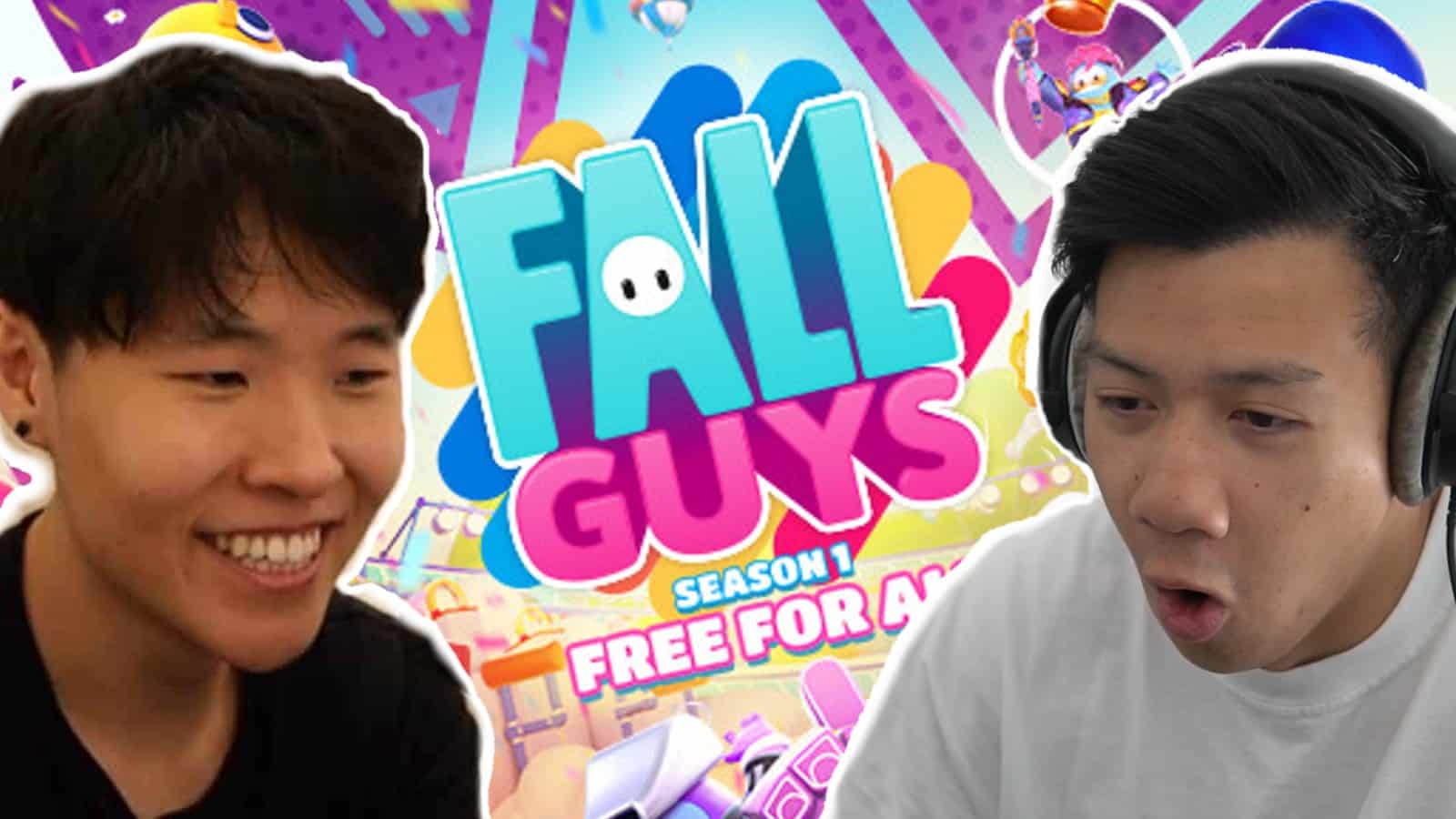 Disguised Toast and Shiphtur in front of Fall Guys poster