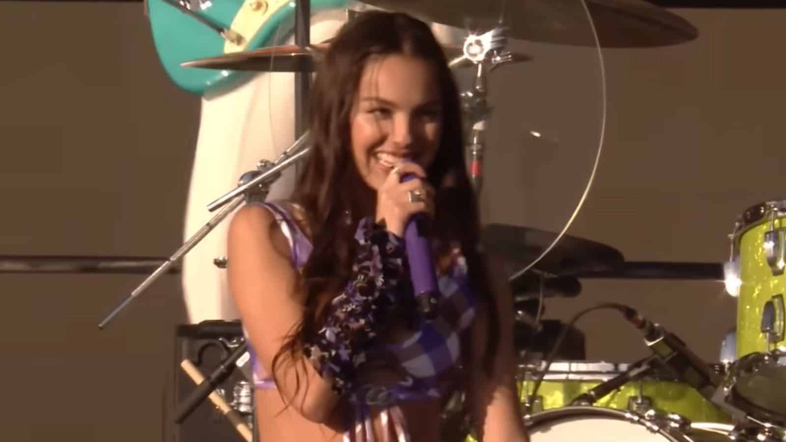 Olivia Rodrigo performing at Glastonbury festival