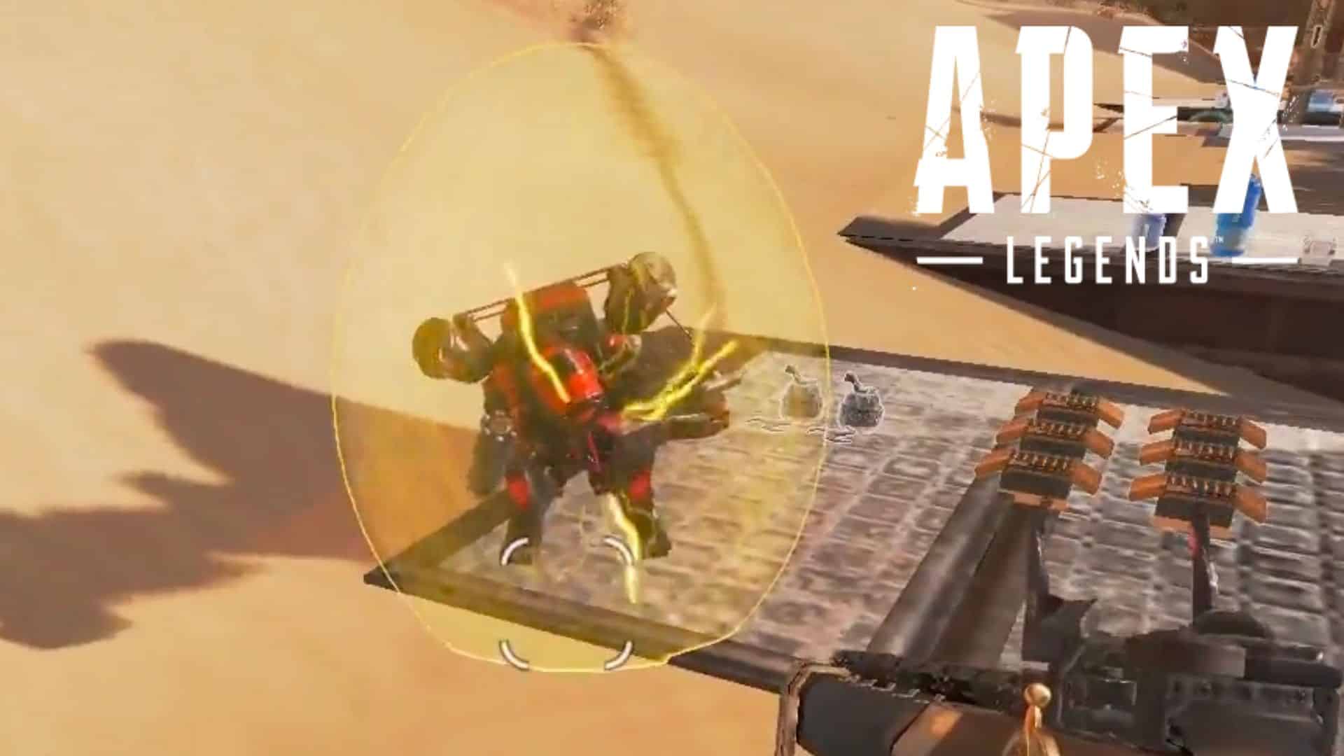 Apex Legends character hiding with gold knockdown shield