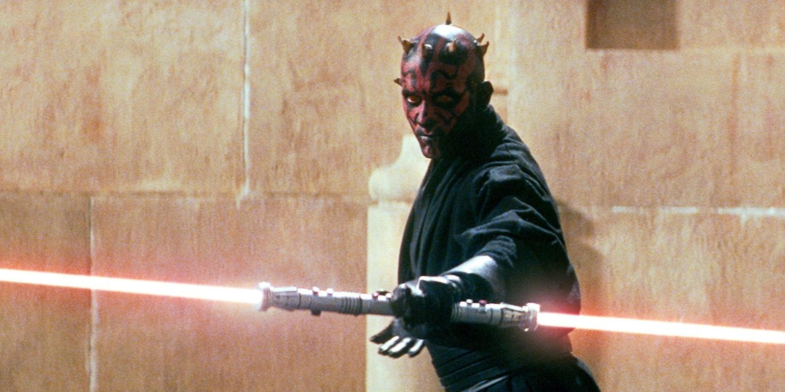 Darth Maul with his two-sided lightsaber in Star Wars Episode 1: The Phantom Menace.
