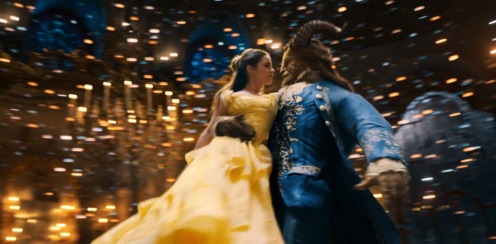 Emma Watson as Belle with Dan Stevens' Beast in Disney's Beauty and the Beast live-action remake.