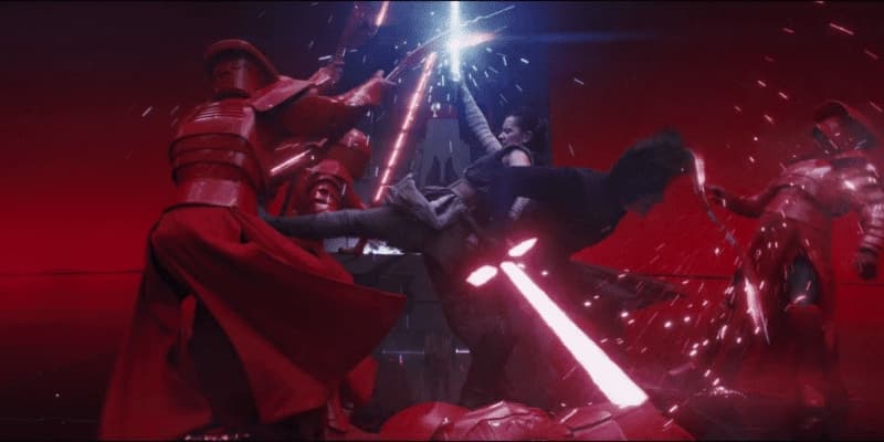 Kylo Ren and Rey's throne room fight in Star Wars: The Last Jedi..