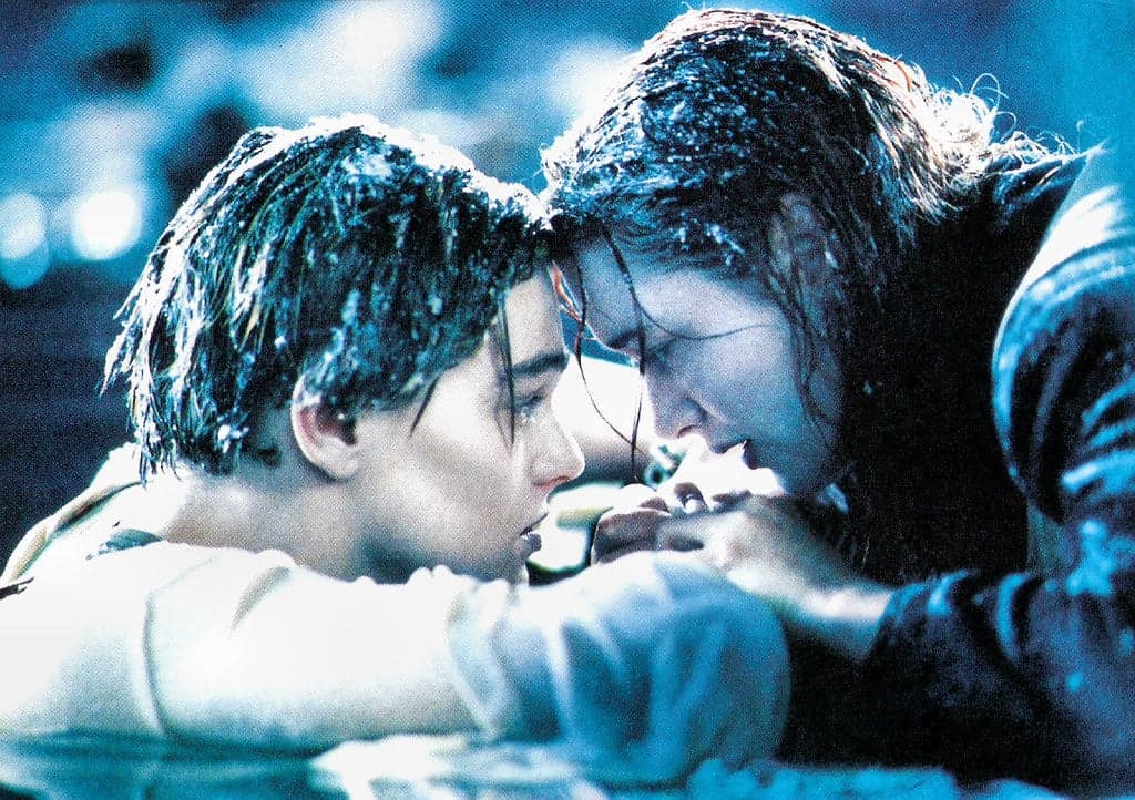 Leonardo DiCaprio and Kate Winslet in James Cameron's Titanic, one of the highest-grossing movies ever made.