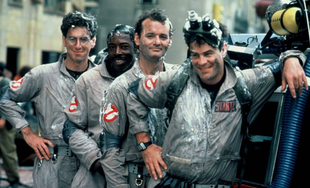 Harold Ramis, Ernie Hudson, Bill Murray and Dan Aykroyd in the original Ghostbusters. 