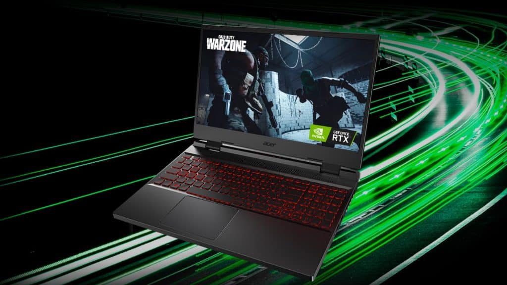 Acer Nitro 5 gaming laptop on a green and black background