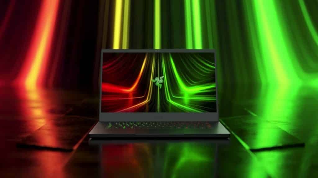 The Razer Blade 14 on a colourful background