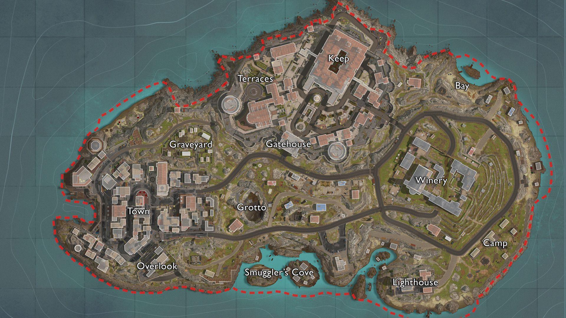 overhead view of fortunes keep map in cod warzone