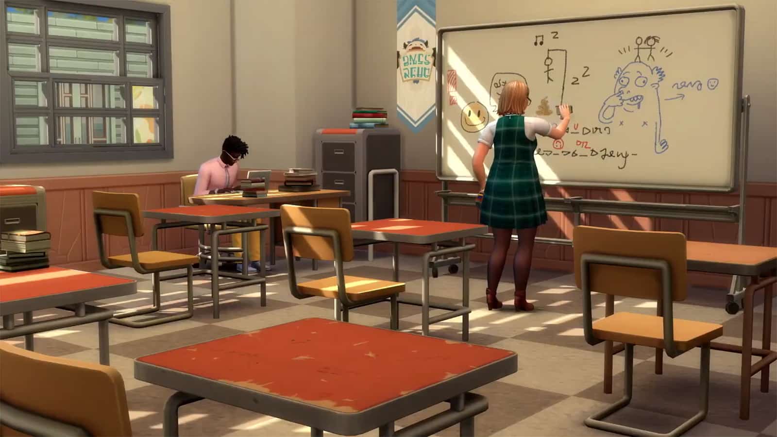 A classroom in The Sims