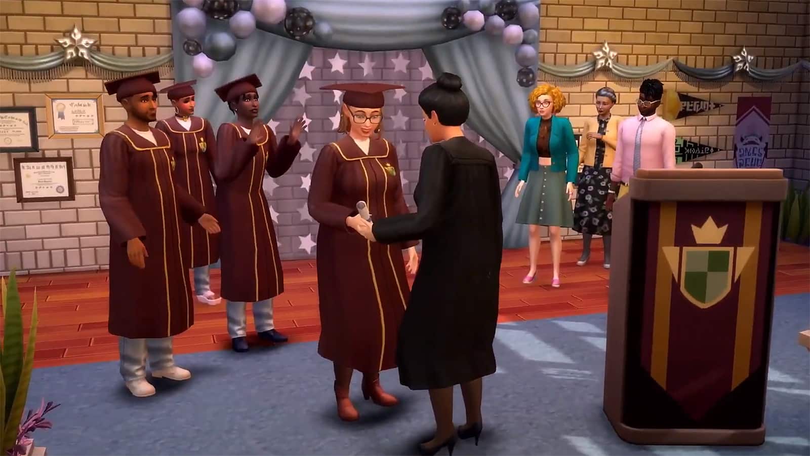 Sims graduating in High School in The Sims 4 expansion pack