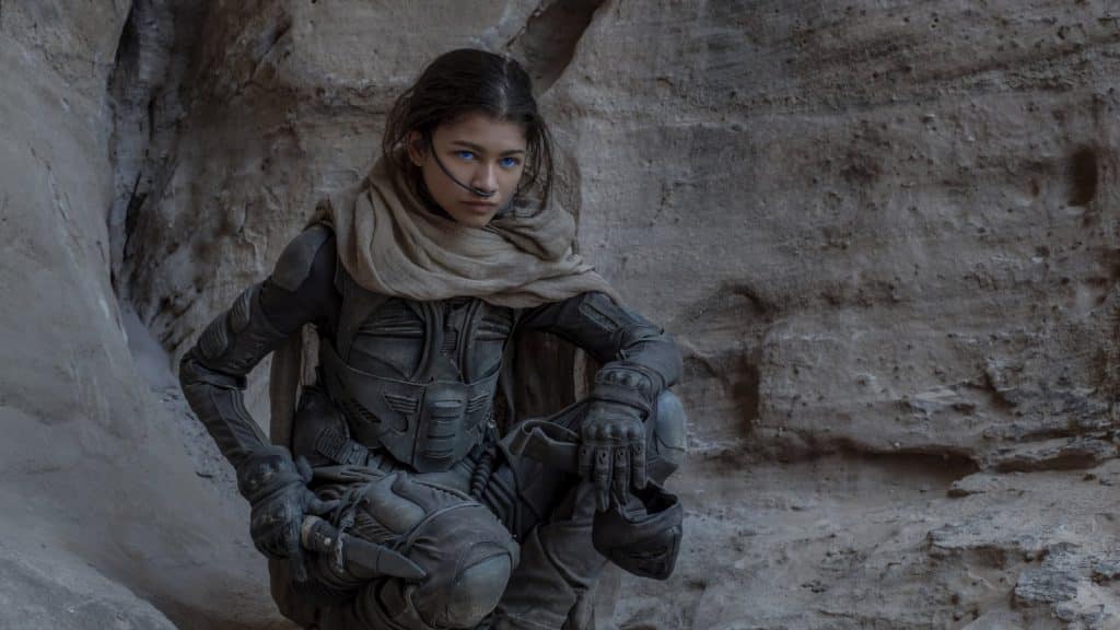 Zendaya crouched down in Dune part one