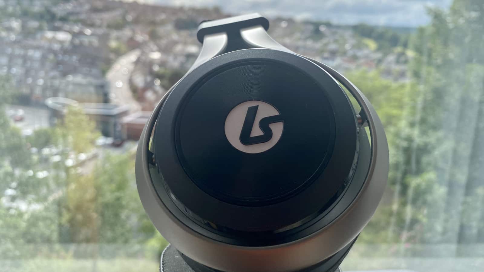 A closeup of the Lucidsound gaming headset