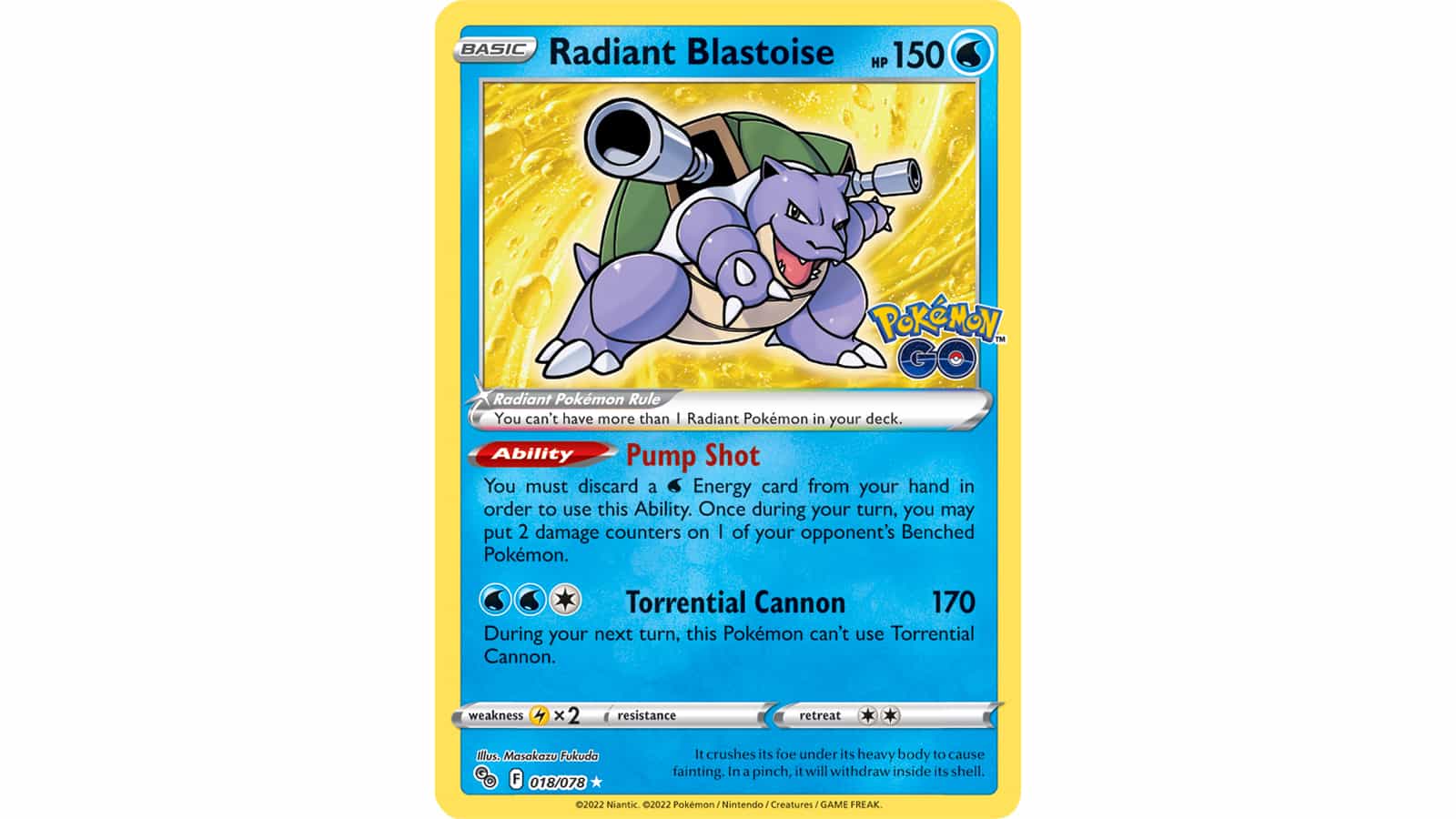 Radiant Blastoise in the Pokemon Go TCG set