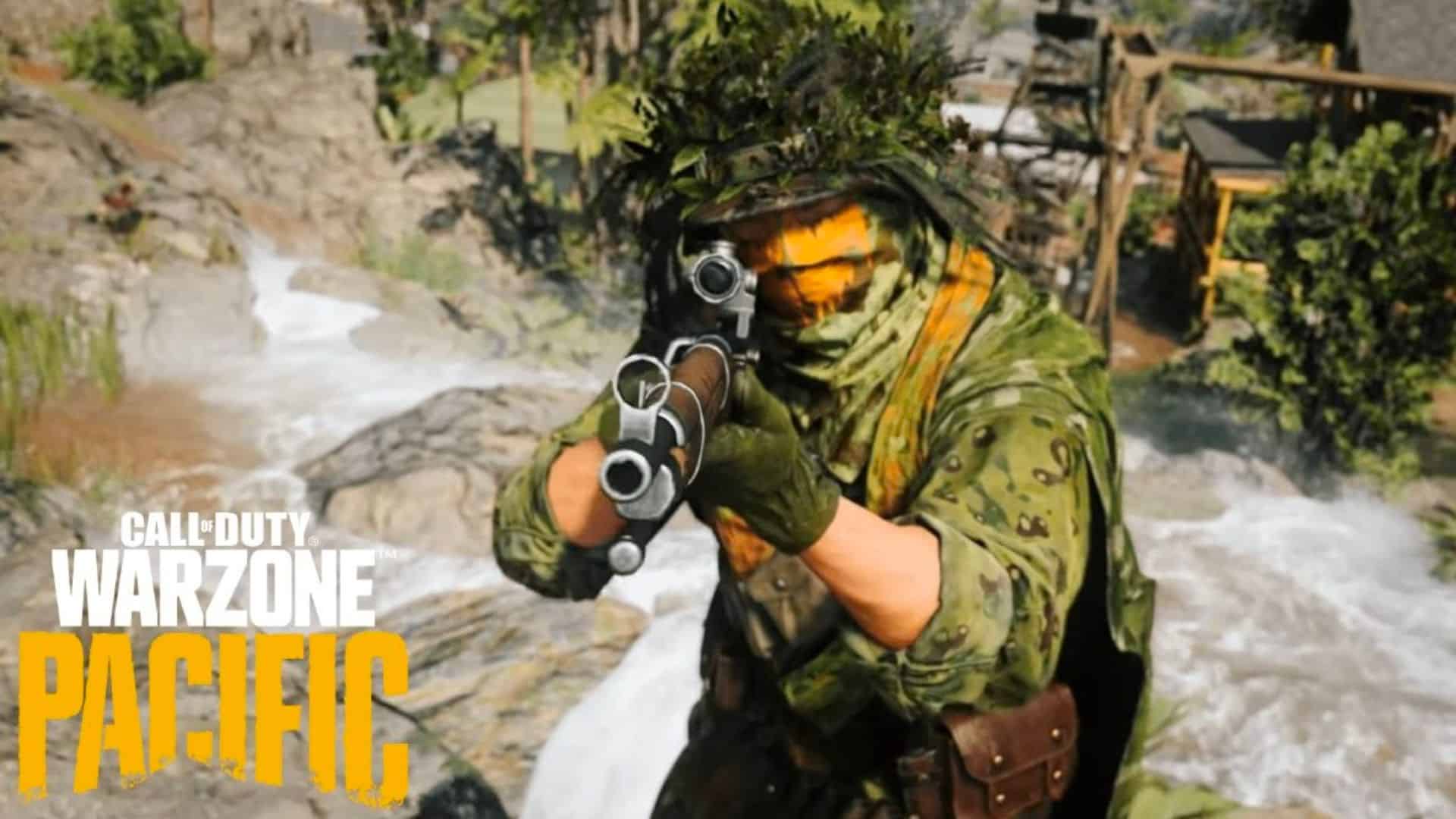 Call of Duty: Vanguard character in leafy cover holding sniper rifle