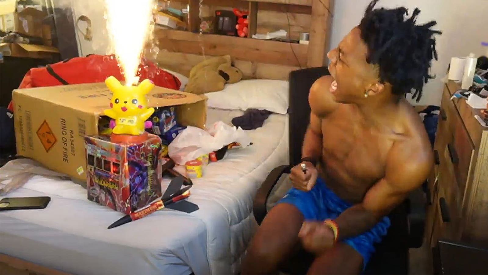 iShowSpeed lights firework in his room