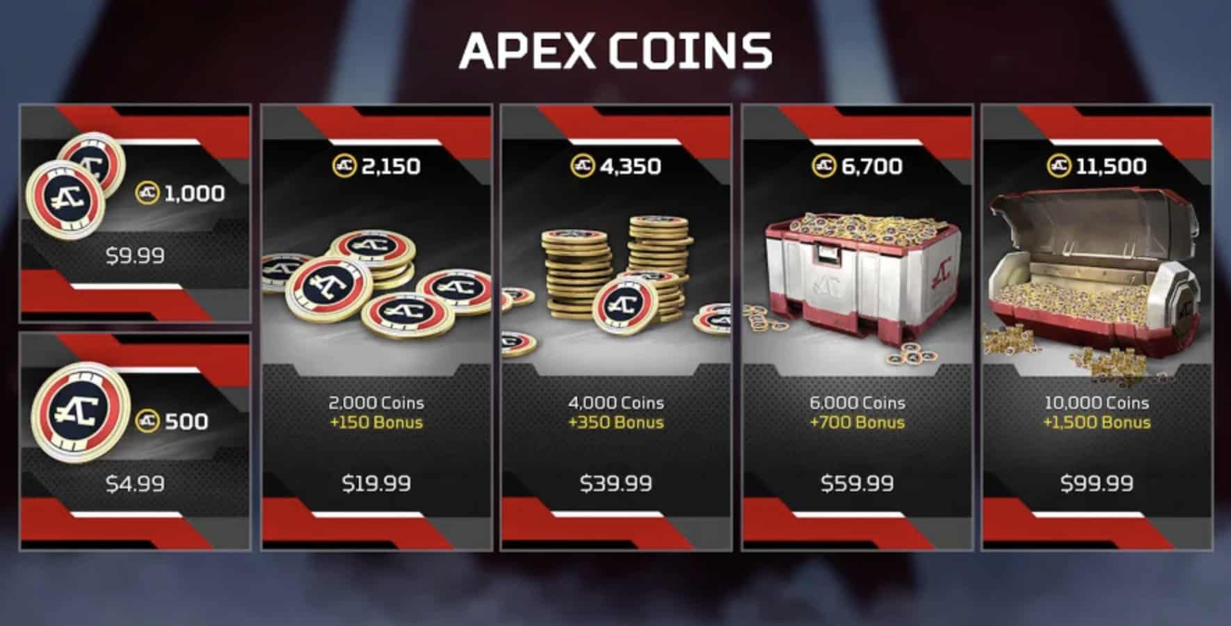 Apex Legends Coin pack options