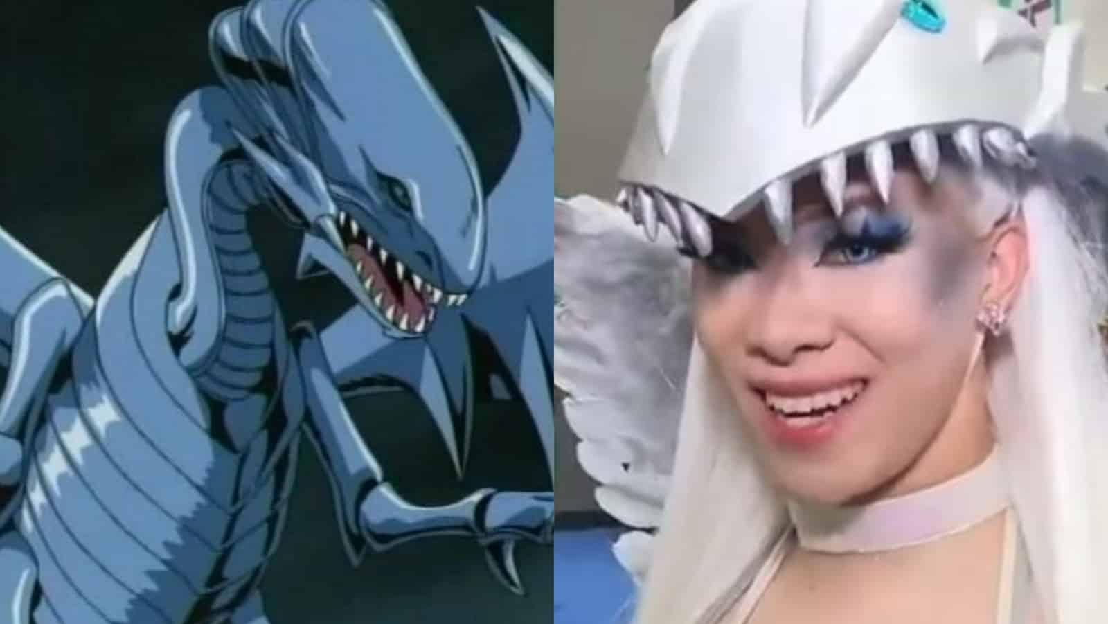 blue eyes white dragon and drag queen anime cosplay at anime expo