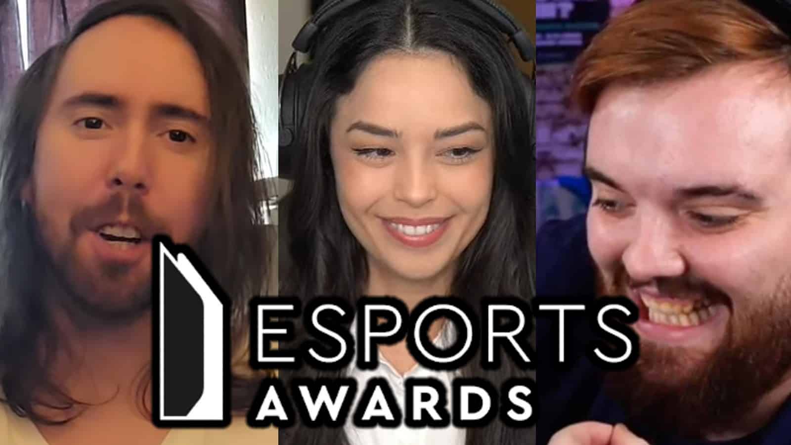 Asmongold, Valkyrae, and Ibai streaming with Esports Awards logo