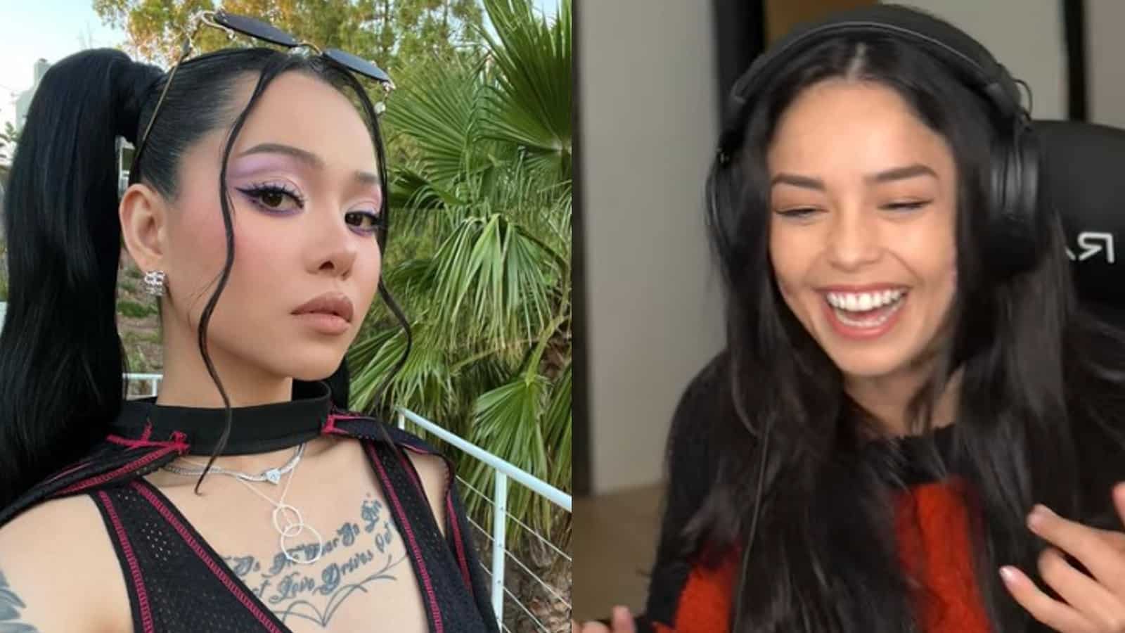Valkyrae streaming on YouTube and Bella Poarch