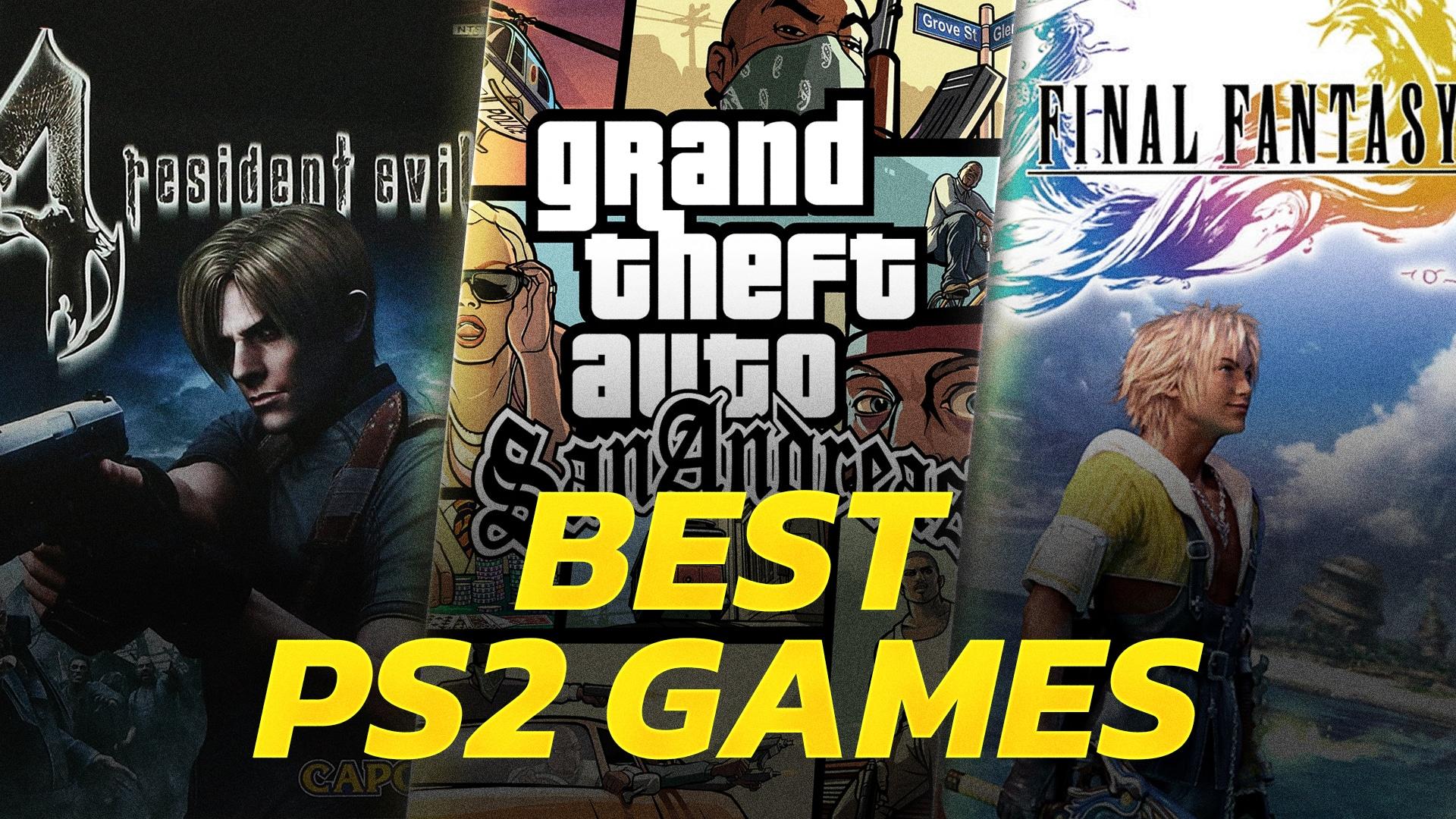 Best PS2 games header showing Resident Evil 4, Grand Theft Auto San Andreas and Final Fantasy X