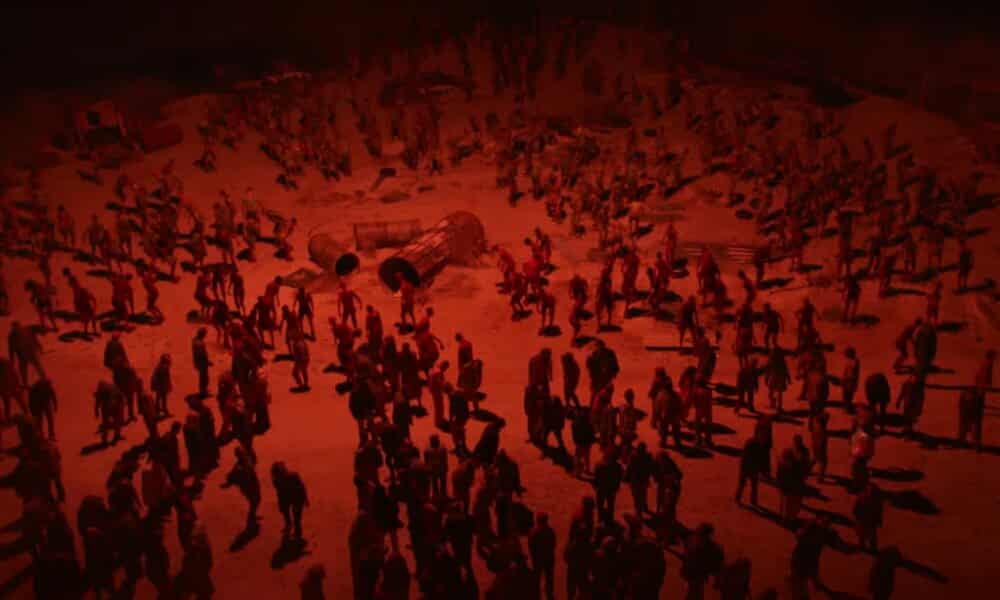 A shot of a herd of zombies in the Netflix Resident Evil.