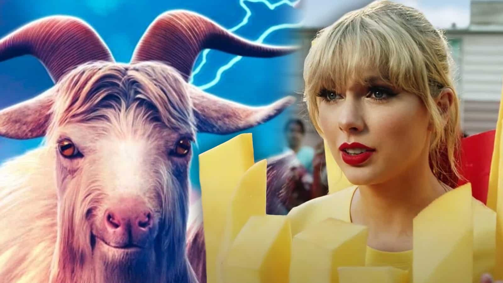 taylor swift looking at goat in thor movie