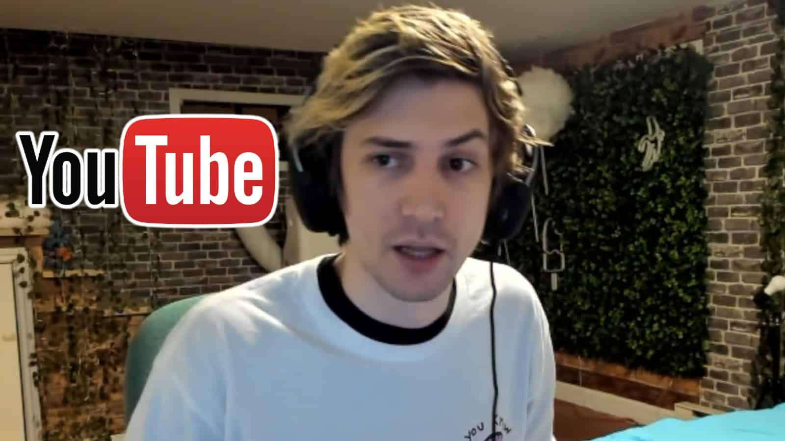 xQc streaming on Twitch with YouTube logo