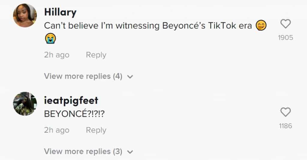 Beyonce TikTok comments